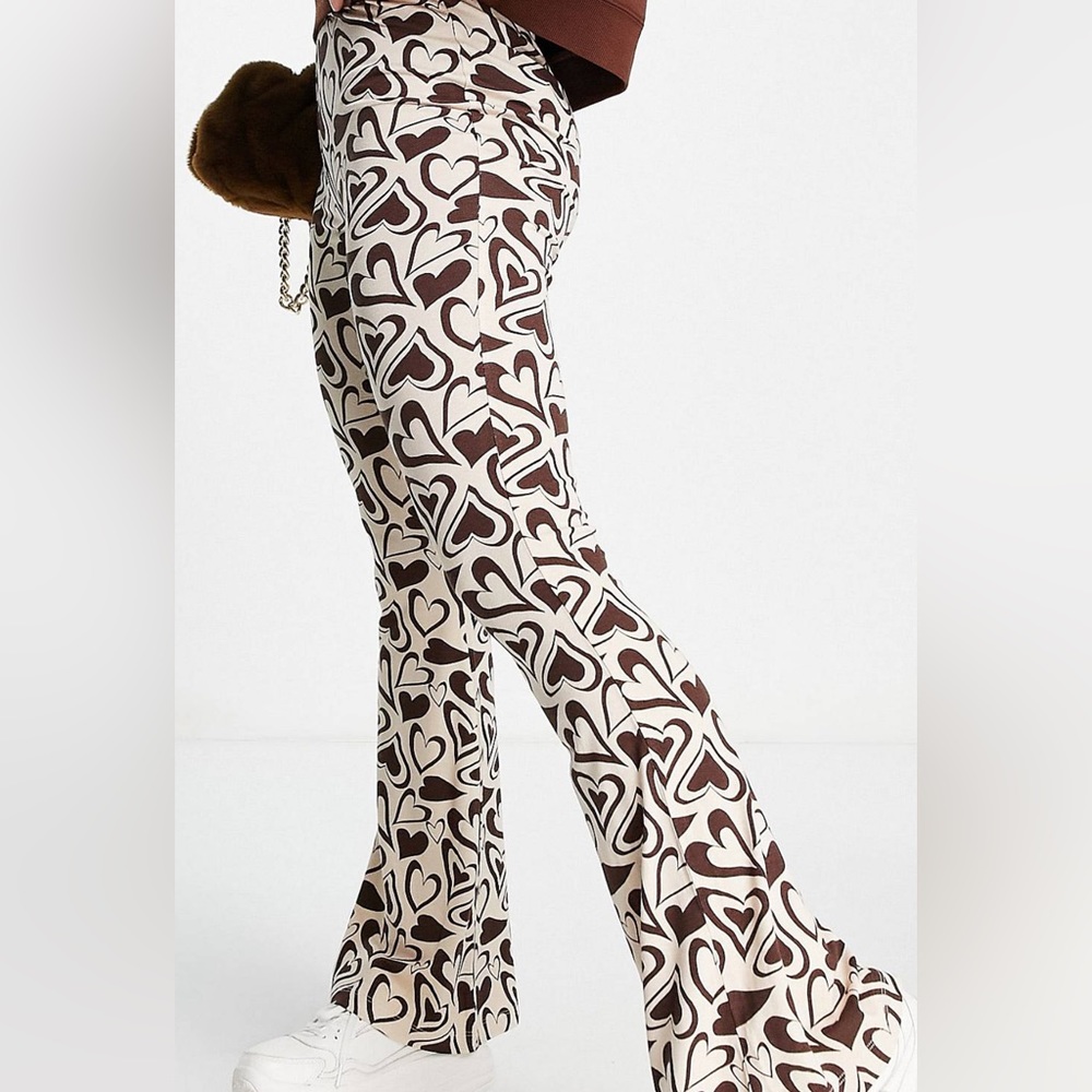 Topshop flared pant in retro heart print